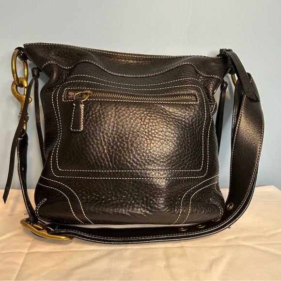 COACH 10399 Black pebbled leather adjustable strap heavy duty brass hardware - Picture 3 of 8